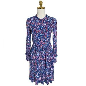 DRAPER JAMES Spring Ditsy Whimsy Floral Fit &Flare Ruffle Long Sleeve Dress Sz S